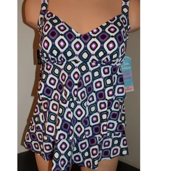 Swim Solutions Swimdress One piece Triple Tier Fauxkini Ruffled 24W - Picture 4 of 5